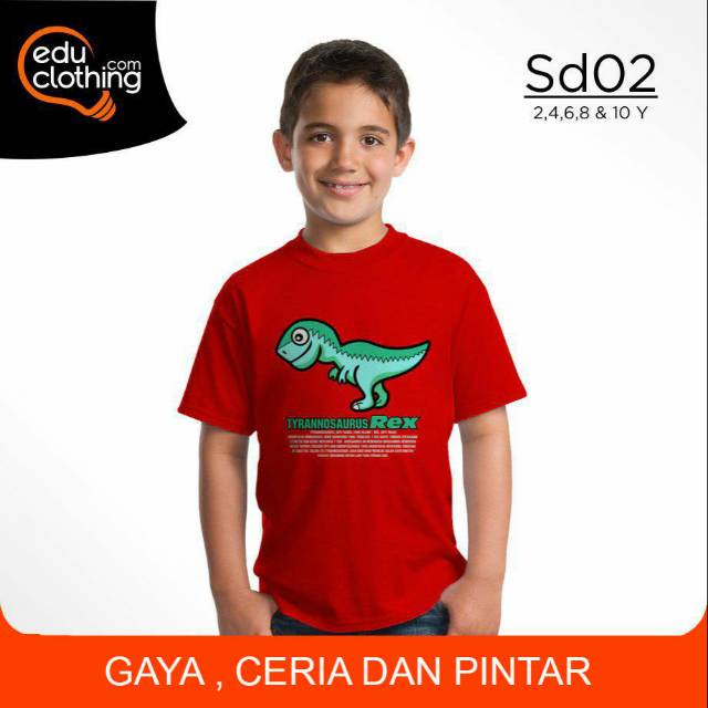 Kaos Anak Baju Anak Dino Dinosaurus Laki Perempuan Brand Educlothing Katun Lucu Keren Gaya