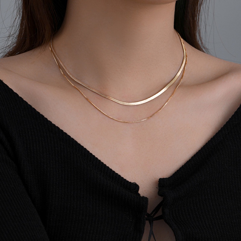 Kalung Model Tulang Ular Double Layer Untuk Aksesoris