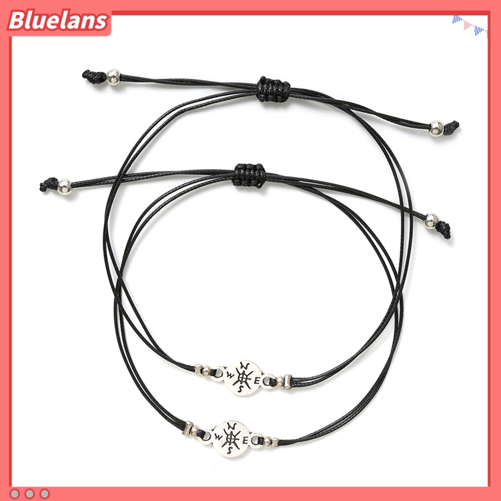 Bluelans 2Pcs Compass Shape Adjustable Wax Rope Couple Bracelet Friend Gift Accessories