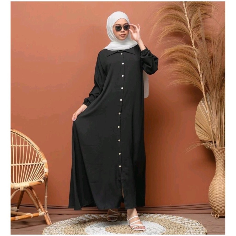 GAMIS NIDIA FULL KANCING BUSUI BUMIL DRESS MOSCREPE BAJU GAMIS TERBARU