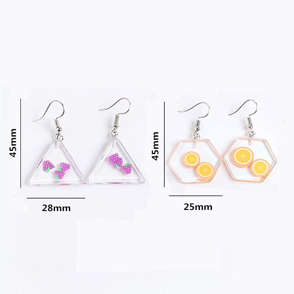 Lily 1pasang Eardrop Geometris Kreatif Anting Buah Akrilik Transparan