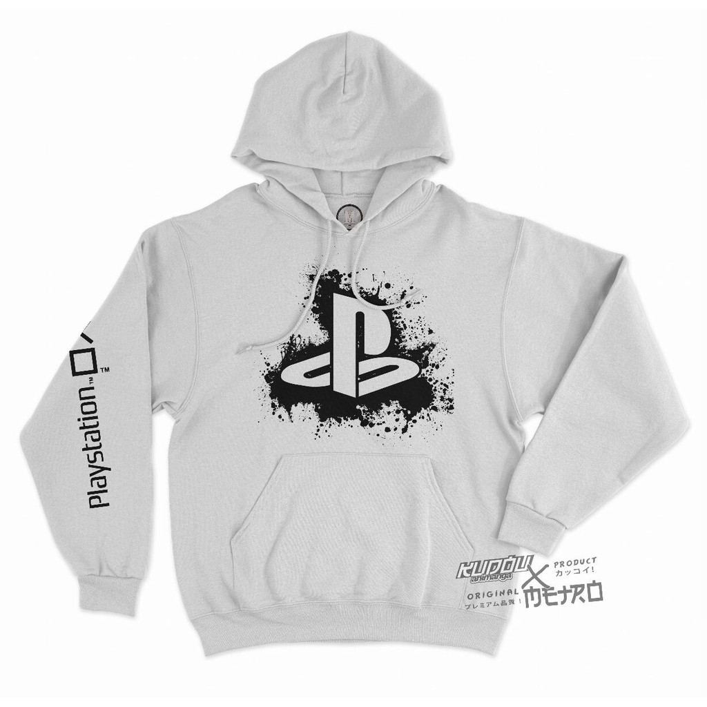 Hoodie Gamer Playstation Splash WHITE Cotton Fleece Premium Quality