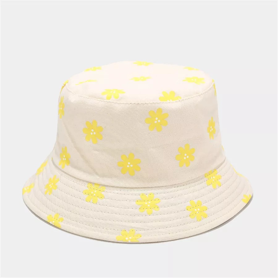 Topi Bucket Dewasa dan anak Sablon Bunga daisy 1 sisi D003 Daisy Bahan Drilll / Daisy 003