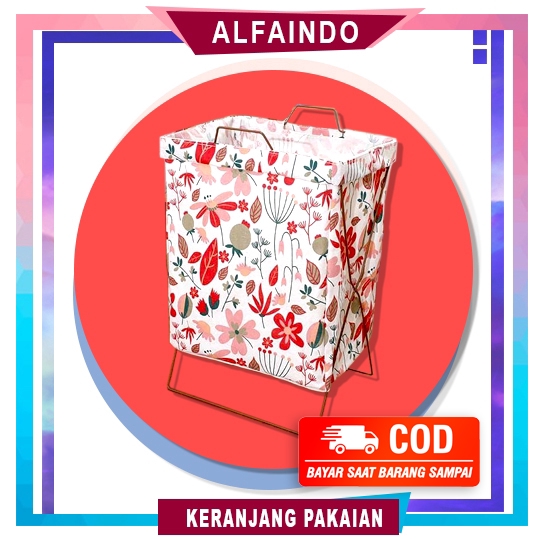 Alfaindo Keranjang Baju Cucian Pakaian Kotor Laundry Basket dengan Rangka Besi KB010