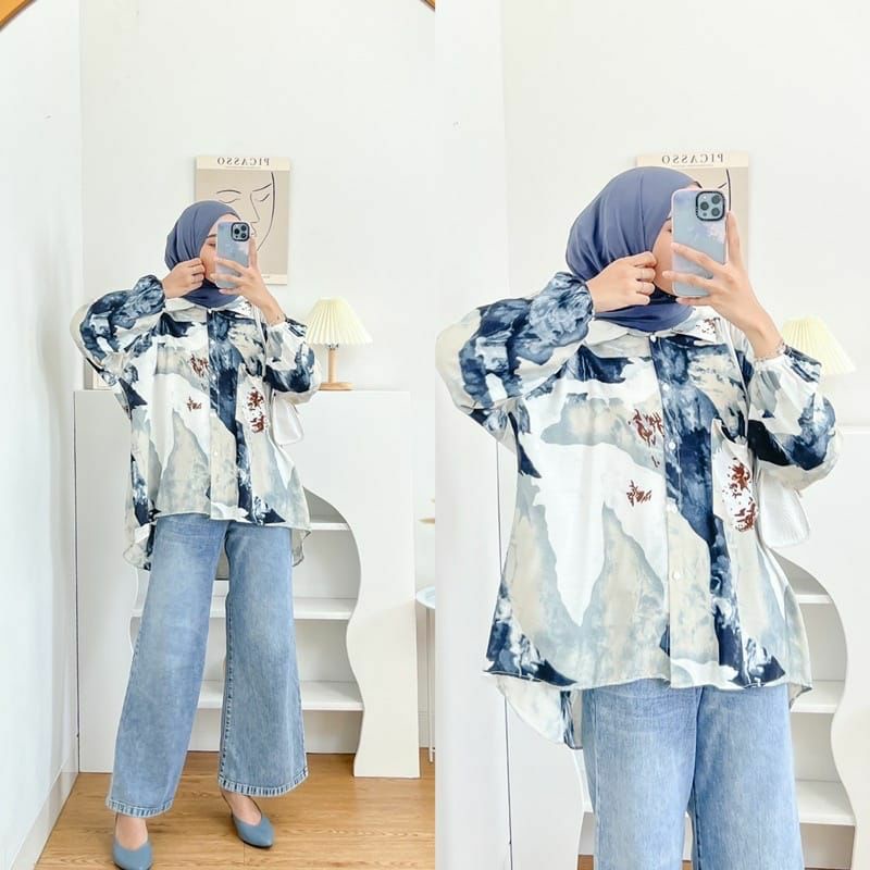 KEMEJA OVERSIZE MOTIF WANITA RAYON JUMBO / BLOUSE OVERSIZE WANITA MOTIF BIG SIZE FULL KANCING