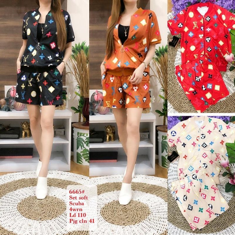 Setelan atasan dan celana pendek soft scuba 6665#