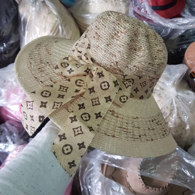 NEW Topi Pantai Lebar Rajut Pita Sun Hat ada tali leher, topi pantai import bisa Bayar Ditempat