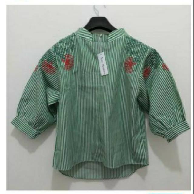 Atasan Blouse Katun wanita casual / formal bordir dada dan tangan Ken-322