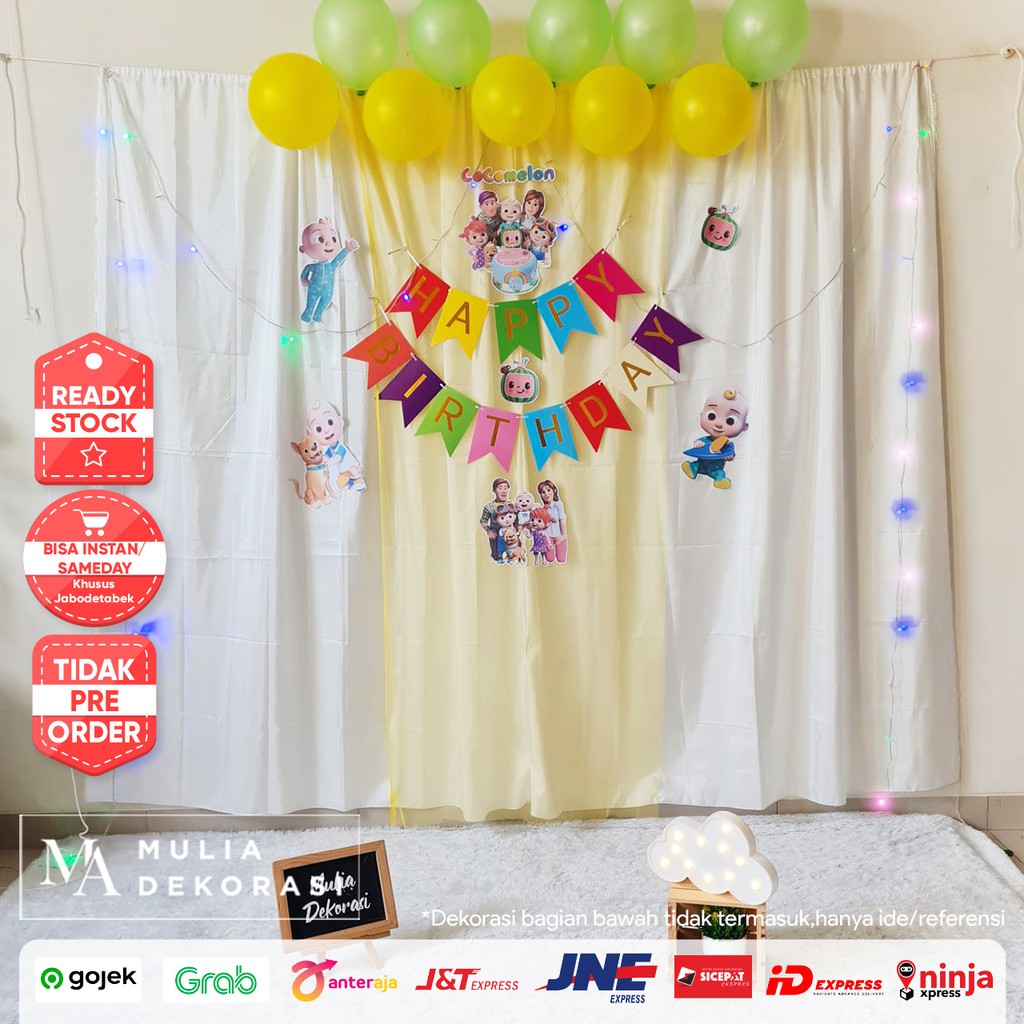 Backdrop Dekorasi Ulang Tahun Happy Birthday 1 set paket Tirai Pesta Anak Paket Cocomelon