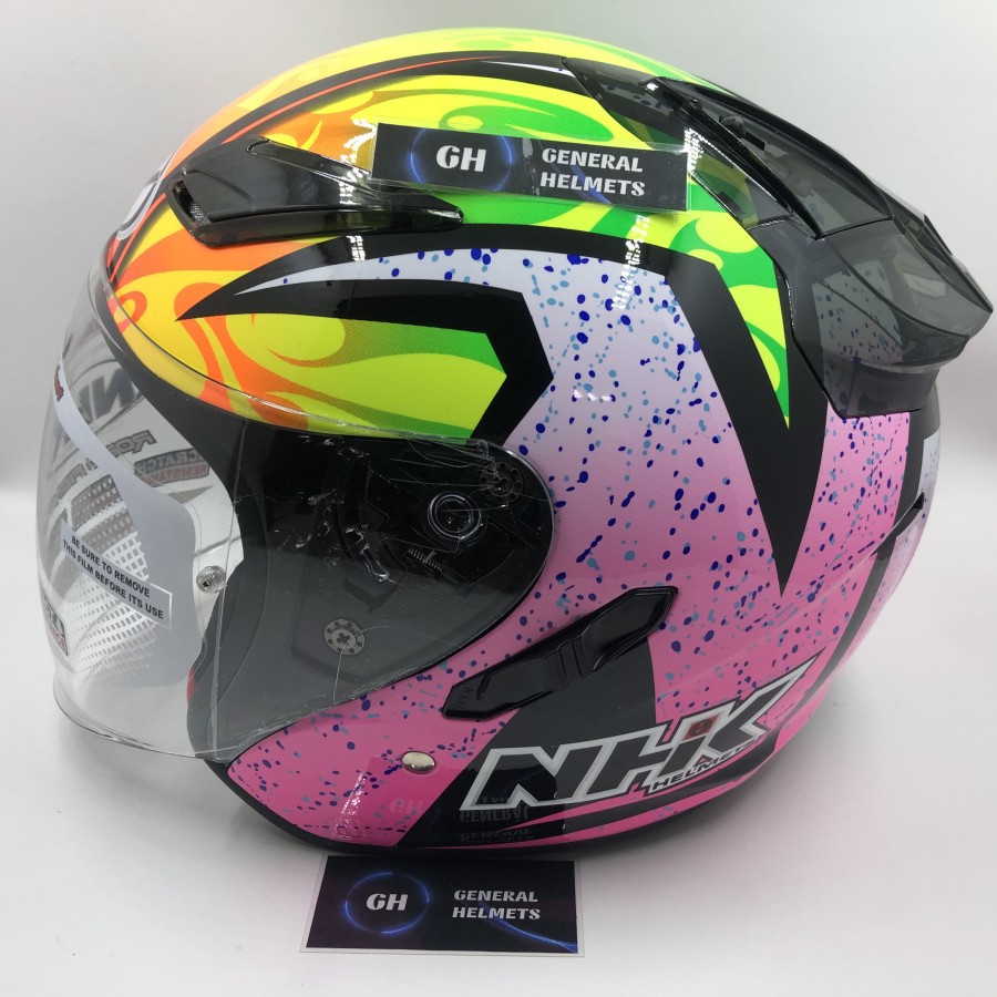 Helm NHK R1 Karel SE Winter Black Pink Glossy Double Visor Half Face - Helem Motor SNI DOT Touring D