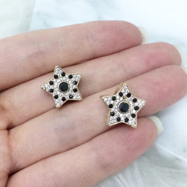 TM375 LIONTIN BLUSUKAN CHARM GELANG STAR BINTANG VARIASI BLACK STONE EMAS ASLI