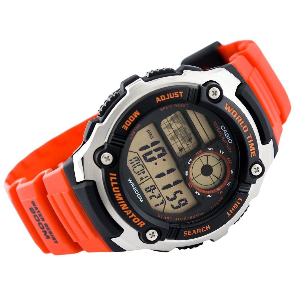 Jam Tangan Pria Casio Original Standard Digital Type AE-2100W-4AV/JAM TANGAN CASIO AE-2100W-4AVDF PRIA SILVER BLACK RUBBER ORANGE ORIJAM TANGAN CASIO AE-2100W-4AVDF PRIA SILVER BLACK RUBBER ORANGE ORI