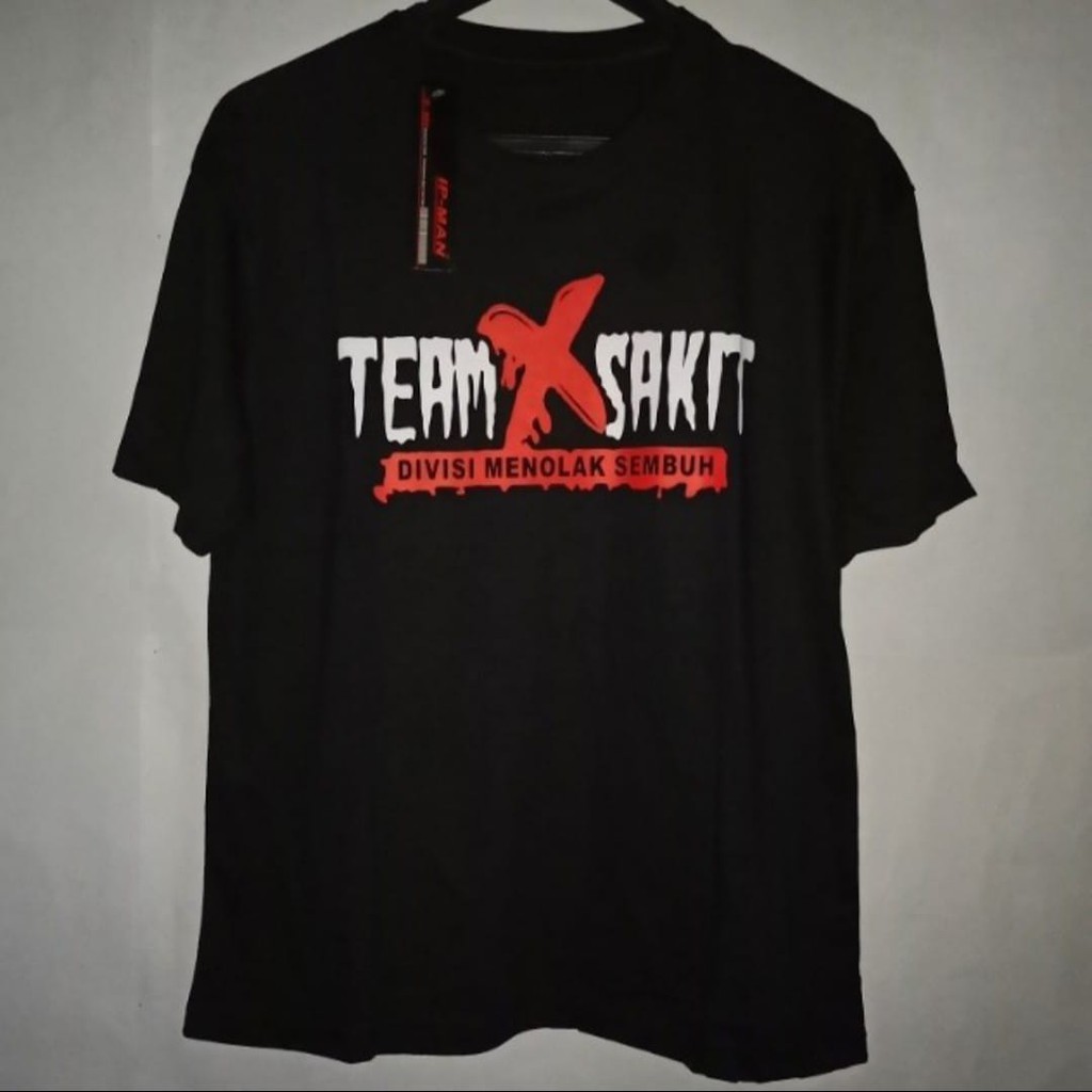 Kaos distro pria/team sakit motif sablon Mix warna Katun Premium - Hitam, all size
