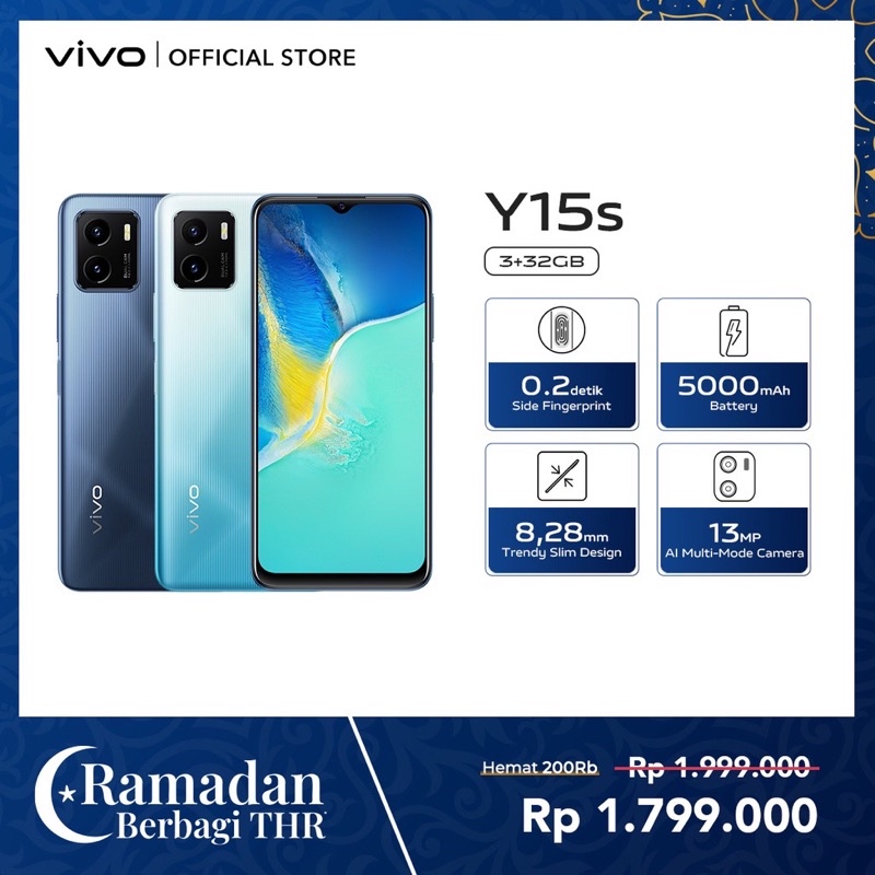 vivo Y15s  -  5000mAh Battery, Ultra Fast Side Fingerprint, AI Multi-Mode Camera