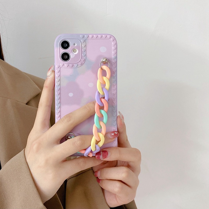 Rainbow Bracelet Nice Purple Flowers Soft Case OPPO A83 A3S A7 A5S A12 A11K F9 A52 A92 A9 A5 A31 A53 A33 2020 A57 A39 Reno 5 6 4F 5F A15 A15S A16 A54 A74 F1S F11 A16 A54 A95 K3 K5 A1K Cute Women's Gifts Casing