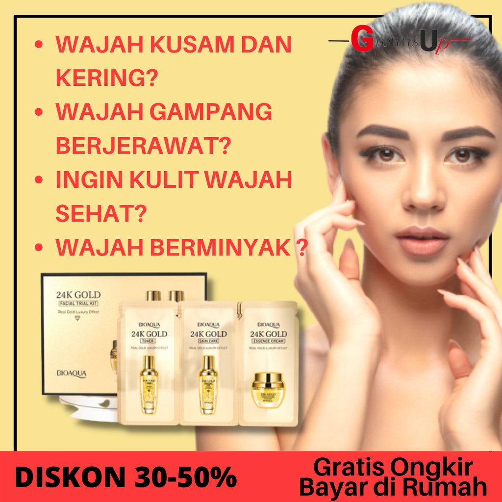 Paket Skincare Pelembab Wajah BIOAQUA 24K Gold Facial Trial Kit (3g+3g+3g) ×10pcs
