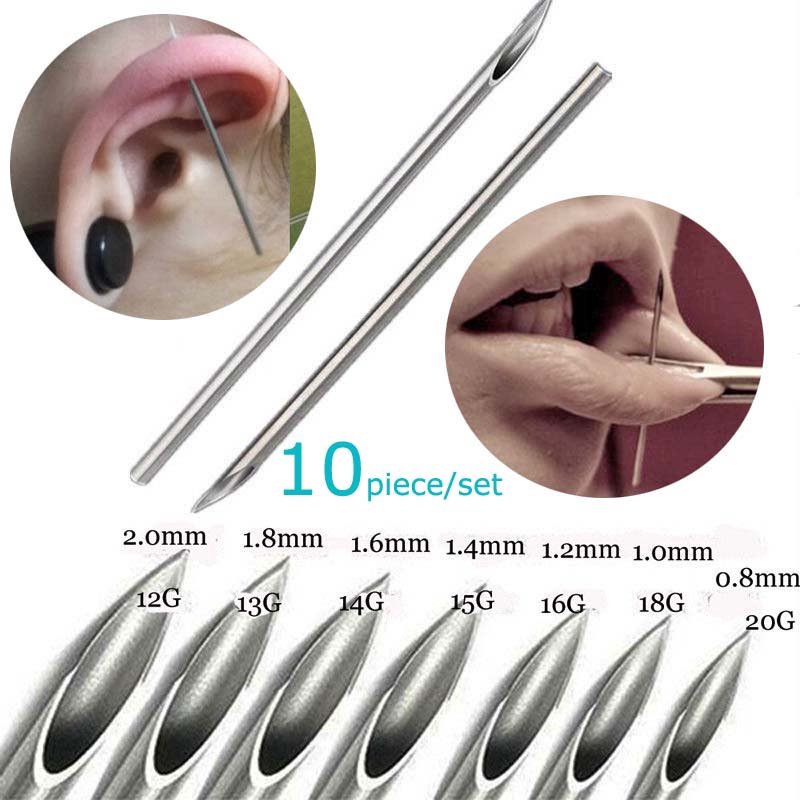 10pcs Alat Perhiasan Tubuh Bahan Stainless Steel Untuk Hidung/Telinga/Bibir 12g/13g/14g/15g/16g/18g/20g