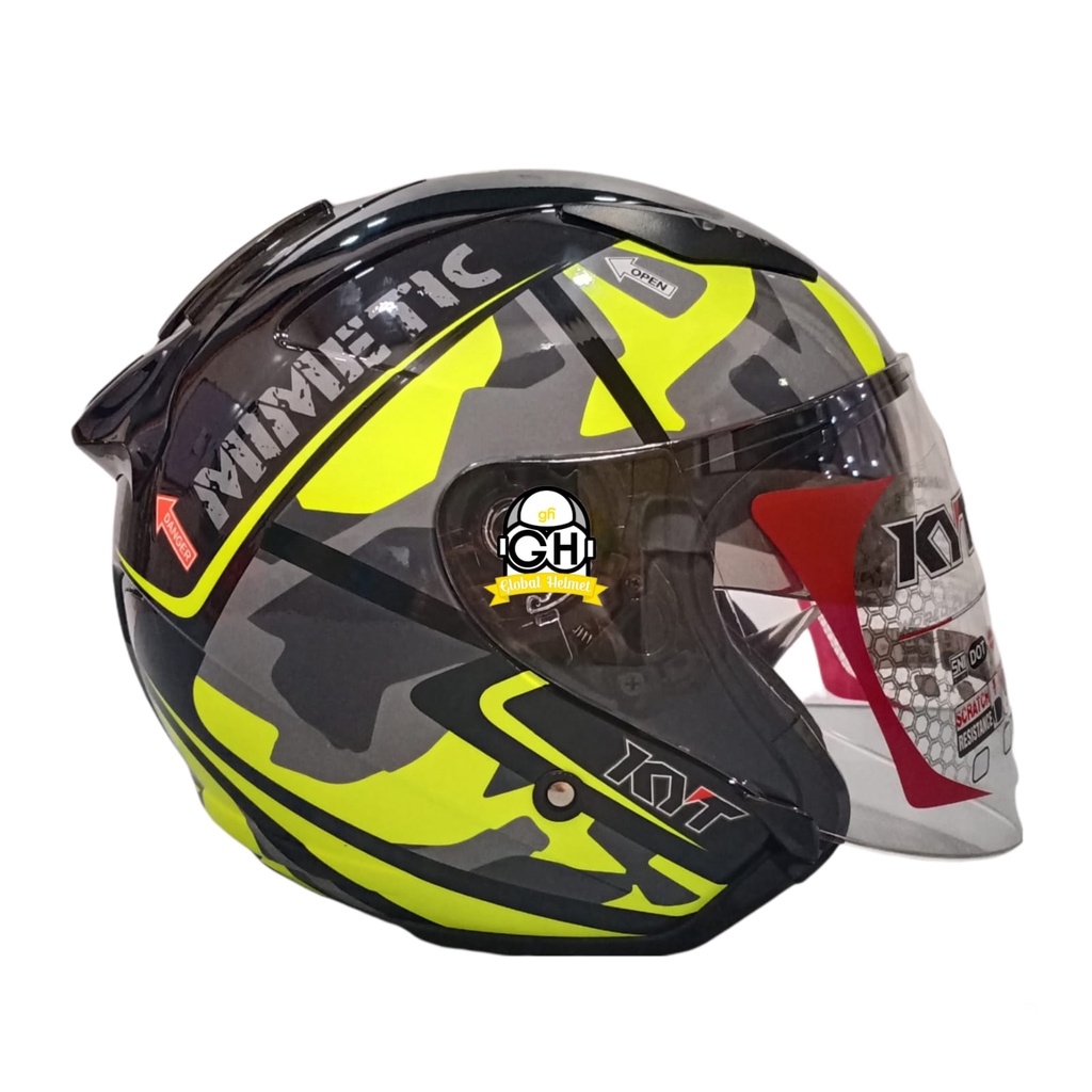 HELM GALAXY FLAT R#4 BLACK YELLOW FLUO DOUBLE VISOR HALF FACE