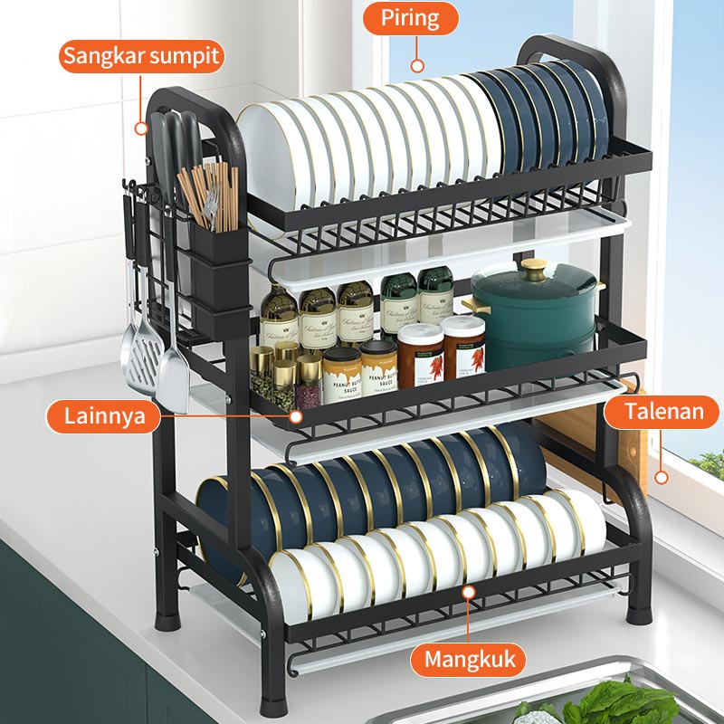 Grosir - H971 Drainer Rack / Rak Piring &amp; Mangkok 3 Tingkat / Rak Dapur Multifungsi / Rak Susun Pengering Piring