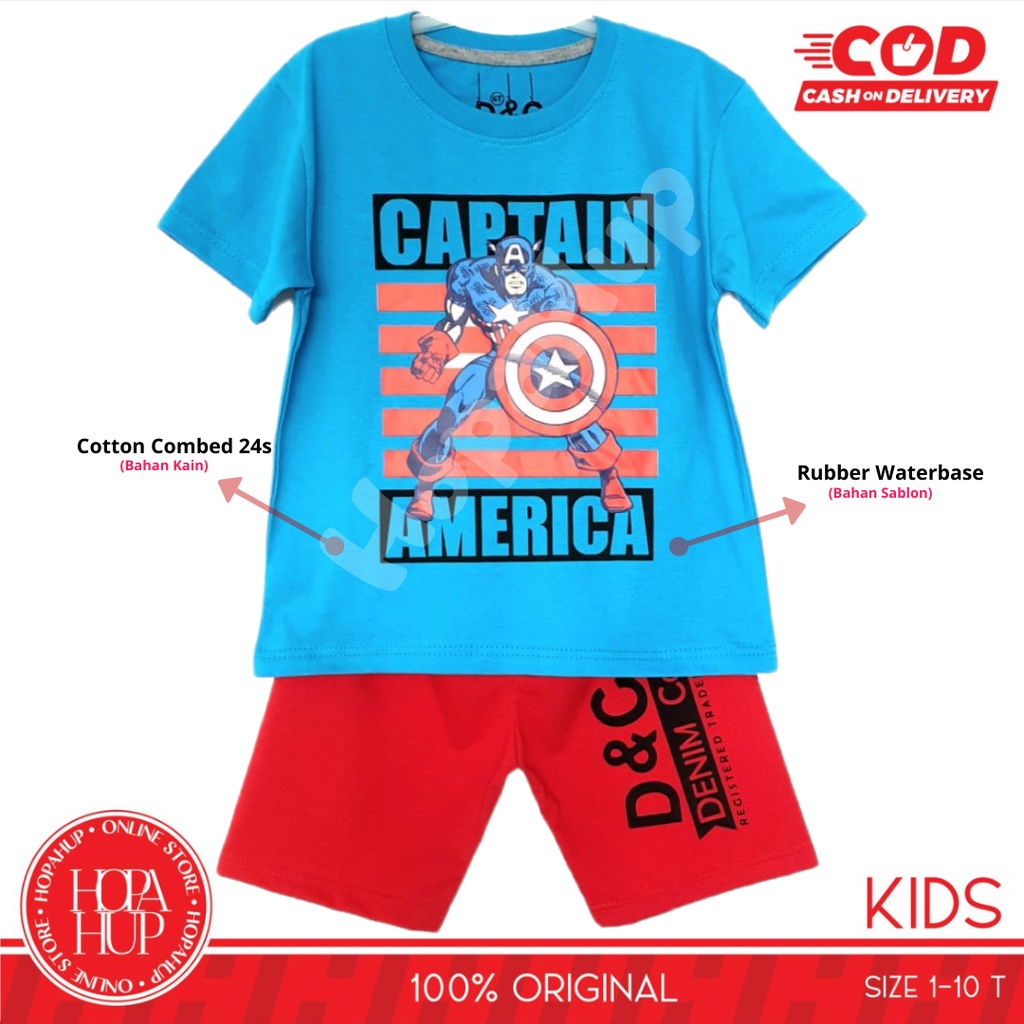 D&C Setelan Anak Laki Laki / Setelan Anak Murah / Setelan Anak Surabaya / Setelan Anak Craft Kuning 2 - 10 Tahun COD Hopahup-SET Captain Biru