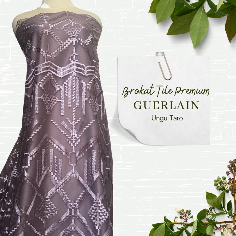 Kain Brukat Bahan Kebaya Premium Tile Bordir Guerlain Warna Ungu Taro