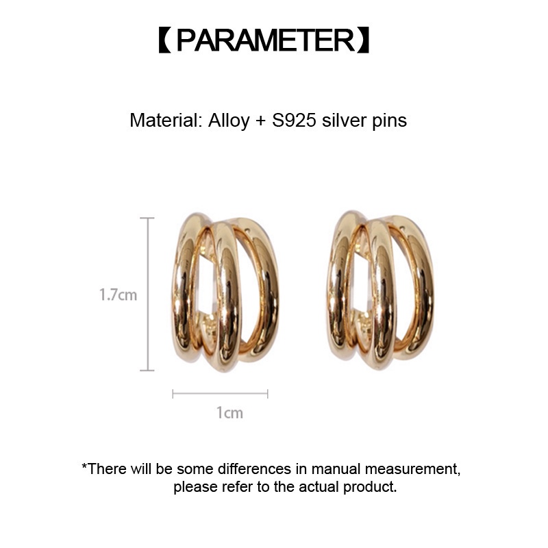 Anting stud S925 Silver Multilayer Bentuk Setengah Lingkaran Geometris Gaya Korea Untuk Wanita