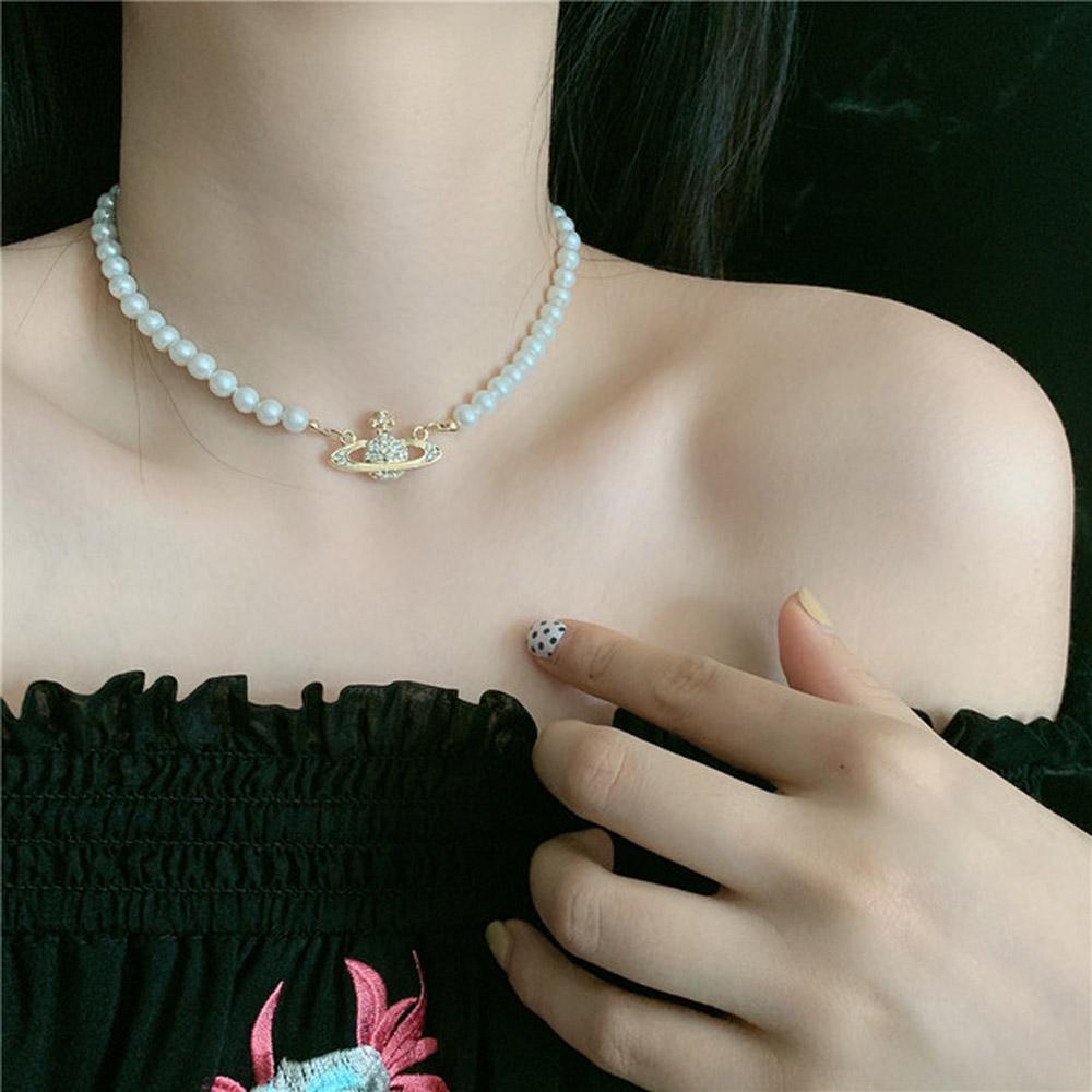 Needway Kalung Mutiara Hadiah Populer INS Gaya Berlian Imitasi Choker Pendek