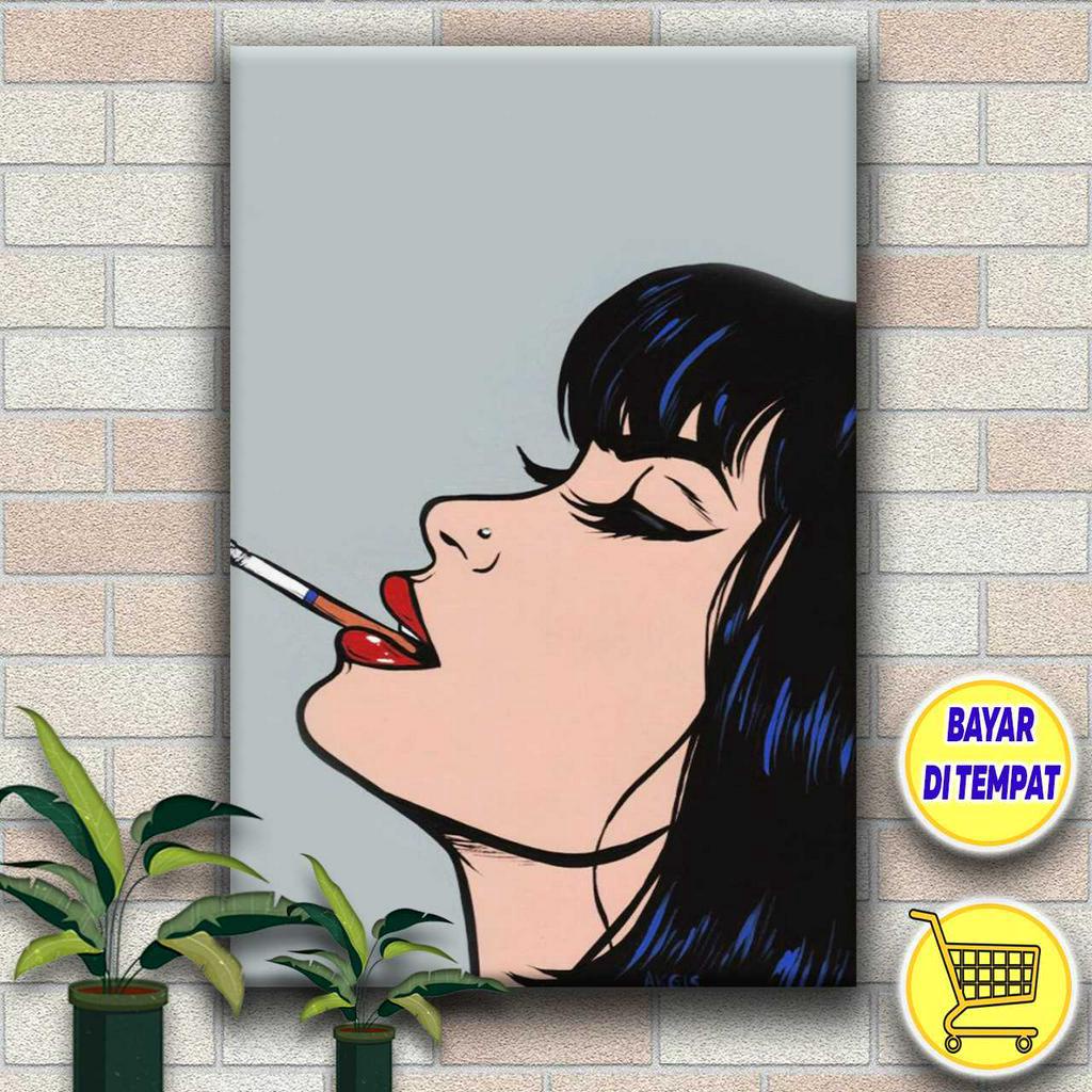 (Bisa COD) Hiasan Dinding Poster Kayu Wanita Merokok Wall Decorasi / Banyak Varian /  HD 8