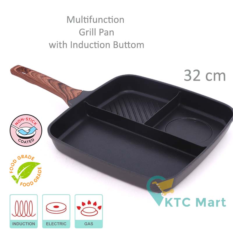 KTCmart - Multi Grill Pan Granite 3in1 Anti Lengket Alat Pemanggang | Premium Cookware