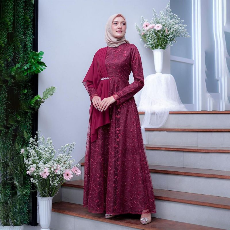 [REAL PIC] Gamis Brokat Tille Mutiara Dress Brokat Terbaru Gamis Brokat Lebaran Gamis Syar'i