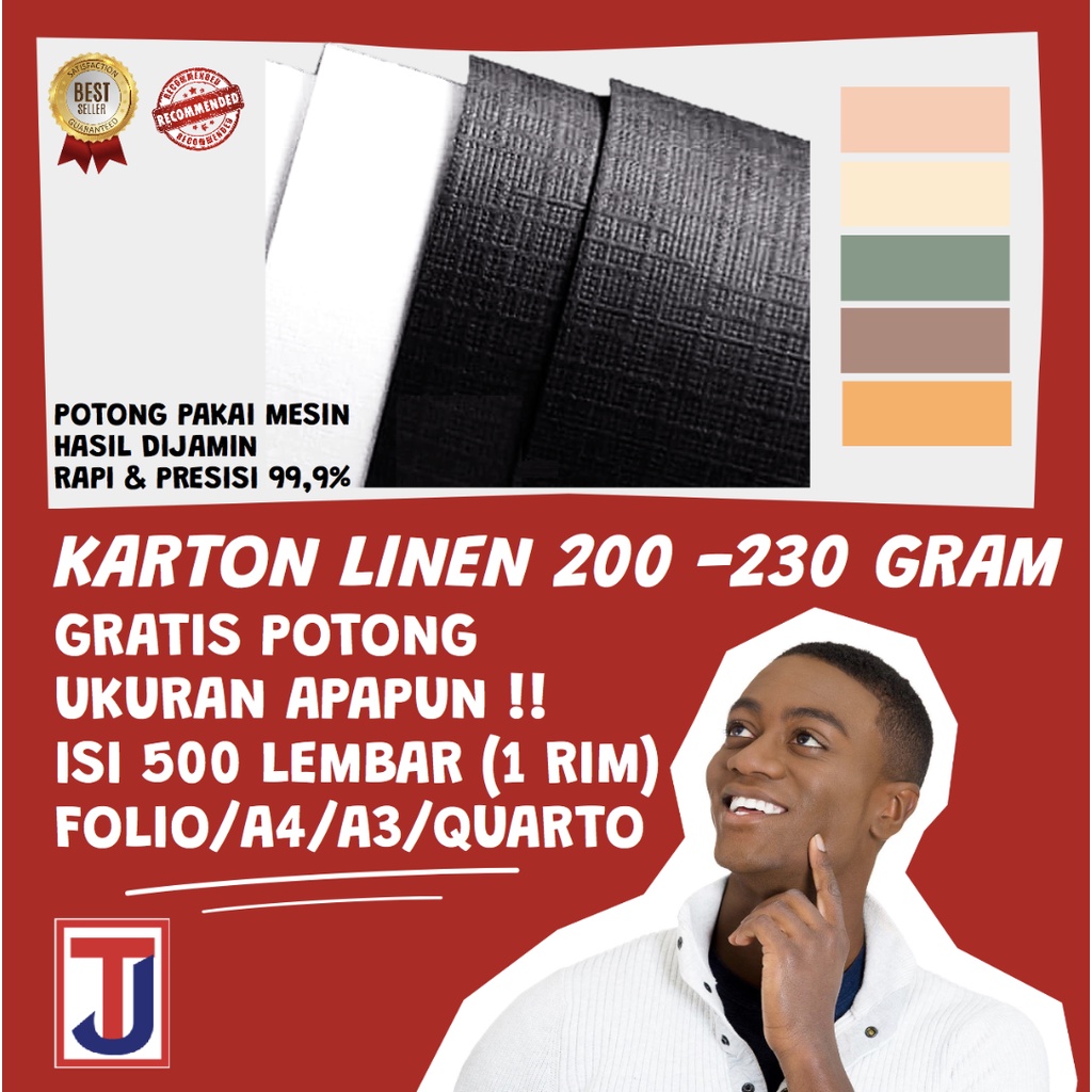 KERTAS KARTON LINEN 200-230 GRAM (1 RIM ISI 500 LEMBAR) Ukuran Folio F4 / A4 / Quarto / A3 Variant W
