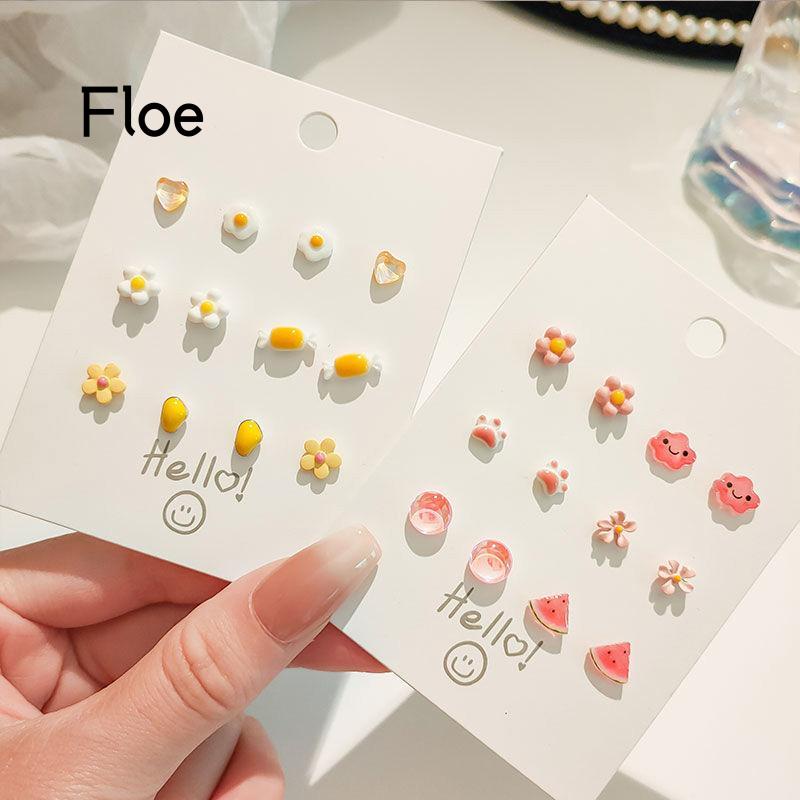 Fl 6 Pasang / Set Anting Tusuk Bahan Keramik Desain Lukisan Gaya Simple / Trendy Untuk Wanita