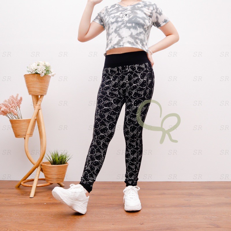 Celana Legging Import Wanita Fullprint Kitty Melar Jumbo