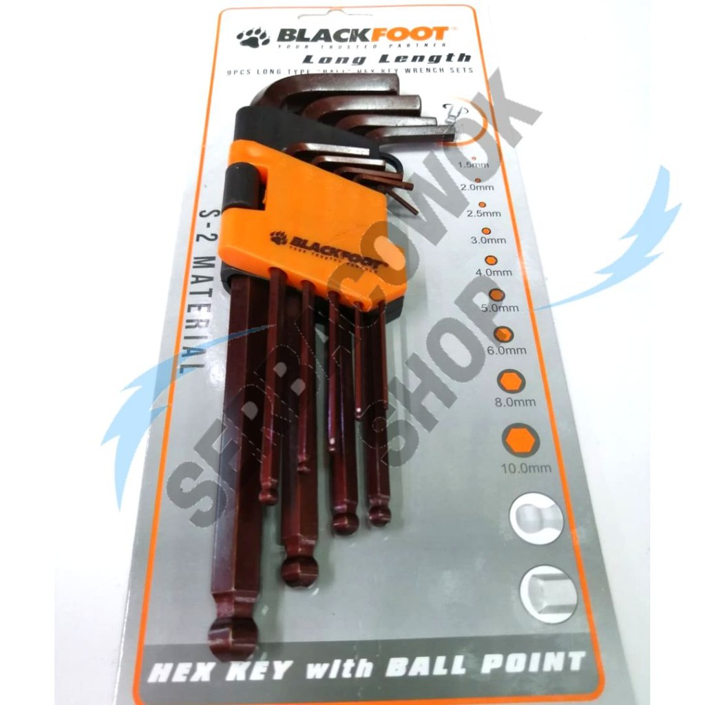 Blackfoot Kunci L Ballpoint Long 9 Pcs Hex Key Wrench Set Material S2 Termurah Berkualitas