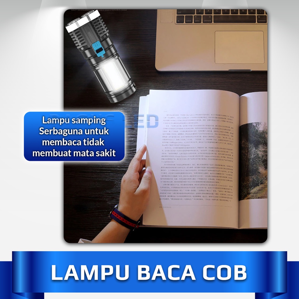 Lampu Senter COB LED Super Terang Jarak Jauh Torch USB Rechargeable