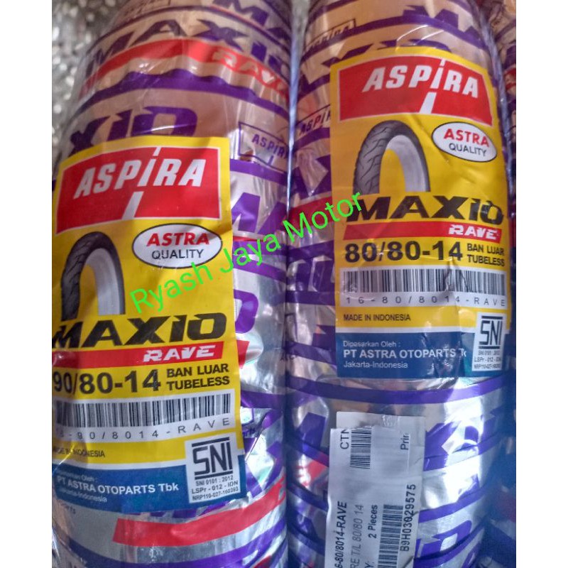 Paket Ban tubeless depan &amp; belakang Aspira Maxio SPR TL 40 80/80-14 &amp; 90/80-14 for beat/Vario/Mio/Xeo