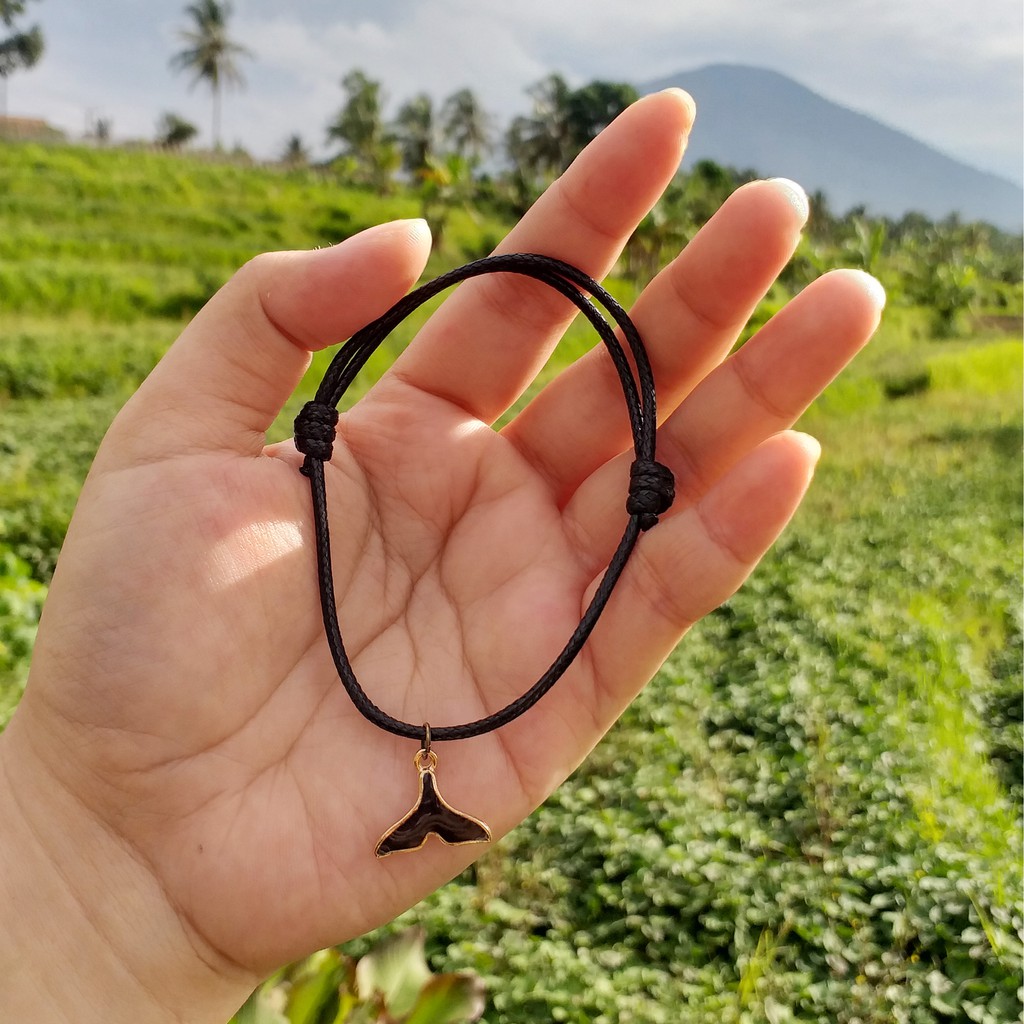 Gelang Tali Manik Lucu Unik Enamel/Alloy Ekor Paus Hitam Korean vintage Style Adjustable