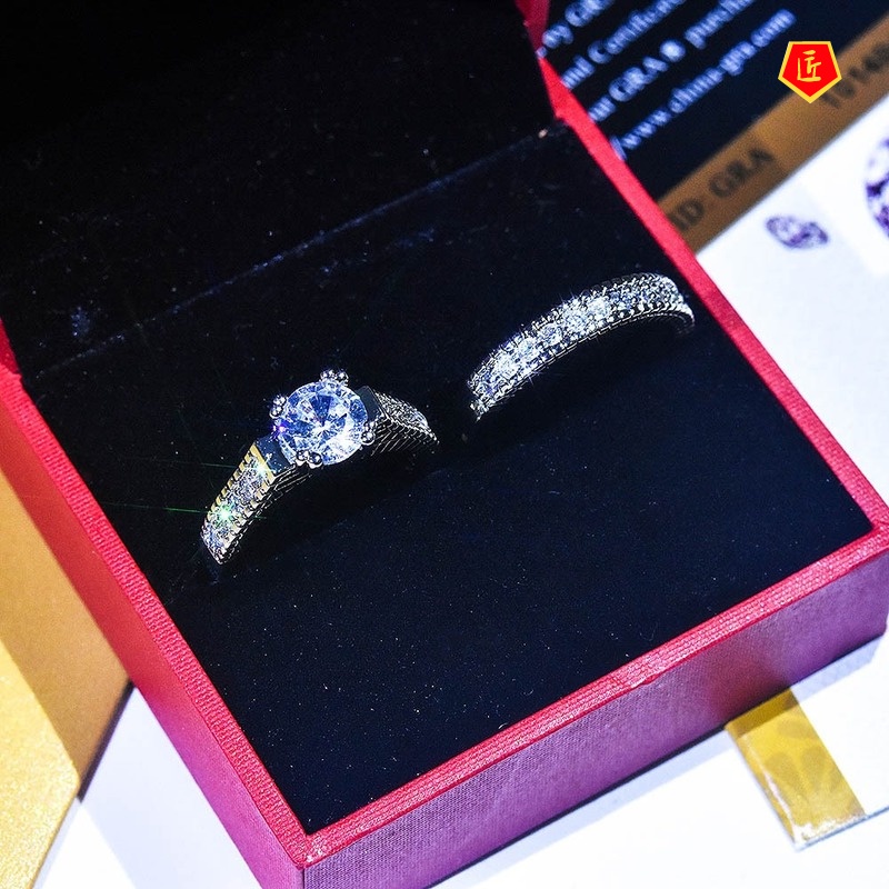 [Ready Stock]Classic Fashion Platinum Diamond Ring Set