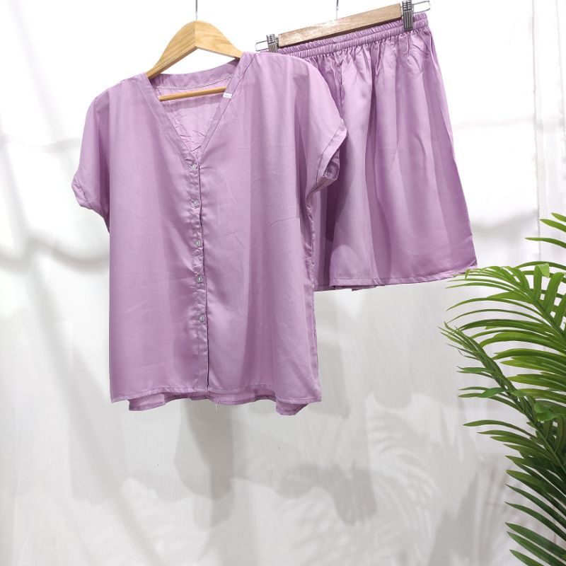 PIYAMA KANCING PENDEK HITS PIYAMA KANCIBG BUSUI | PIYAMA RAYON | HOMEWEAR-PDNK LILAC