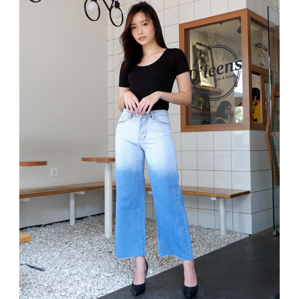 CELANA JEANS KULOT WANITA OMBRE 783 High Waist Gradasi Kekinian-2