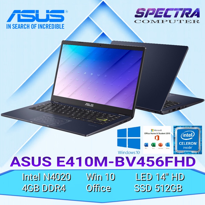 ASUS E410MA BV456FHD - Intel N4020 - RAM 4GB - SSD 512GB - W10 - OHS19