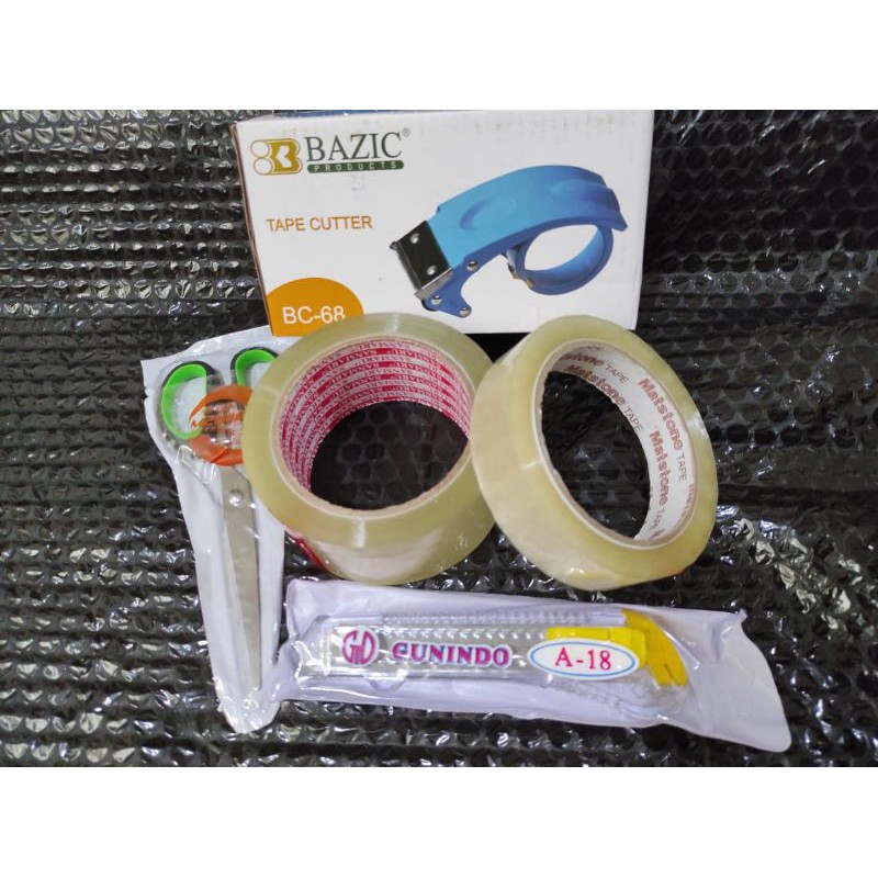 

paket packing online shop isi gunting cuter lakban tape dispenser murah onlen shop perekat lem