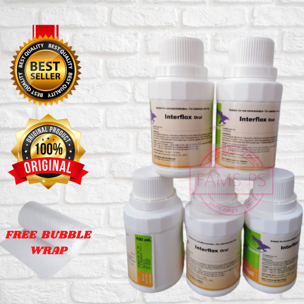 INTERFLOX ORAL 100ml -enrofloxacin  Obat Flu dan Diare Ayam Kelinci Kuda Anjing Kucing Sapi Kambing