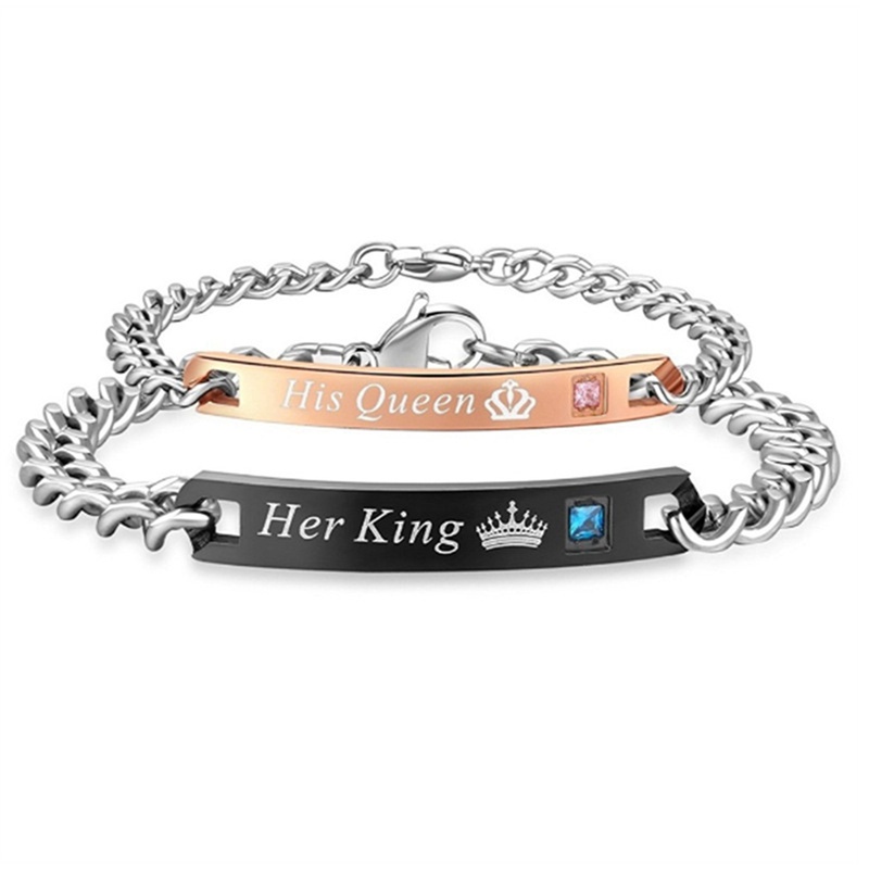 Fancyqube Gelang Desain His Queen Her King Bahan Stainless Steel Untuk Pasangan