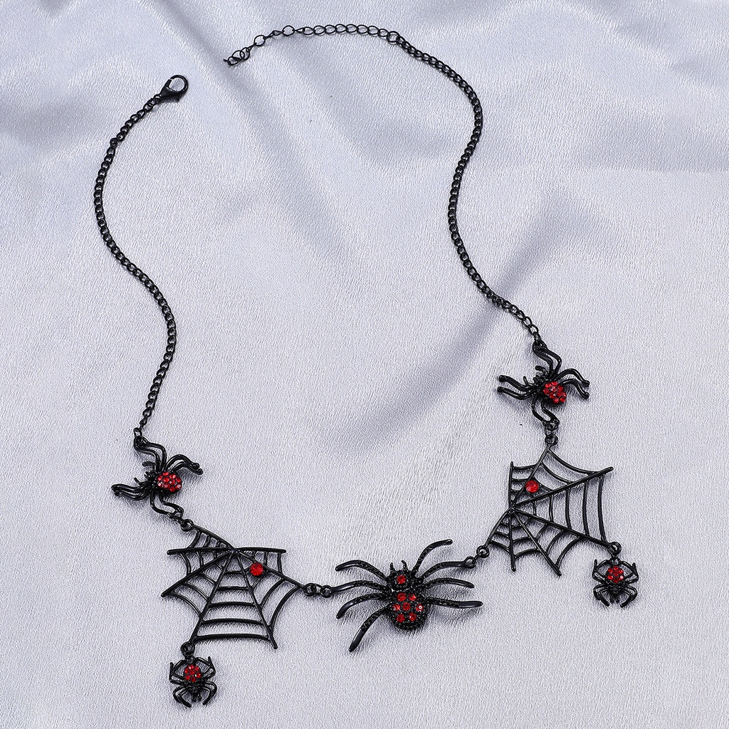 Kalung Wanita Model Jaring Laba-Laba Warna Hitam Gaya Vintage Gothic Untuk Hadiah Halloween