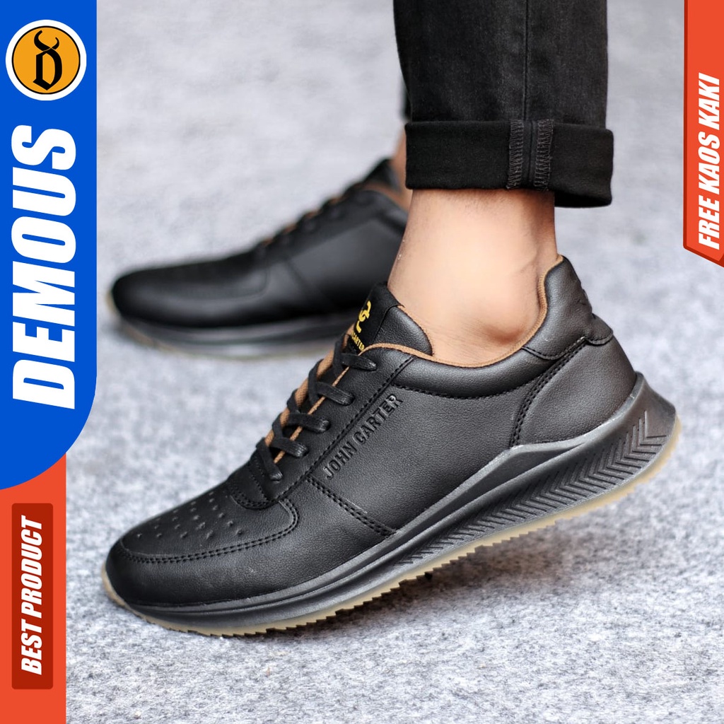 Sepatu Casual Pria Sneakers Hitam Kasual Kulit Pu Kekinian Kerja Kuliah Kantor Fashion Shoes Terbaru DEMOUS SPARTE