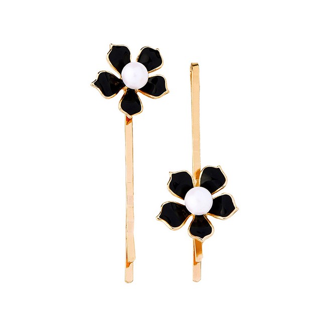 LRC Jepit Rambut Fashion Drip Oil Flower Set With Pearl Hairpin F5786X