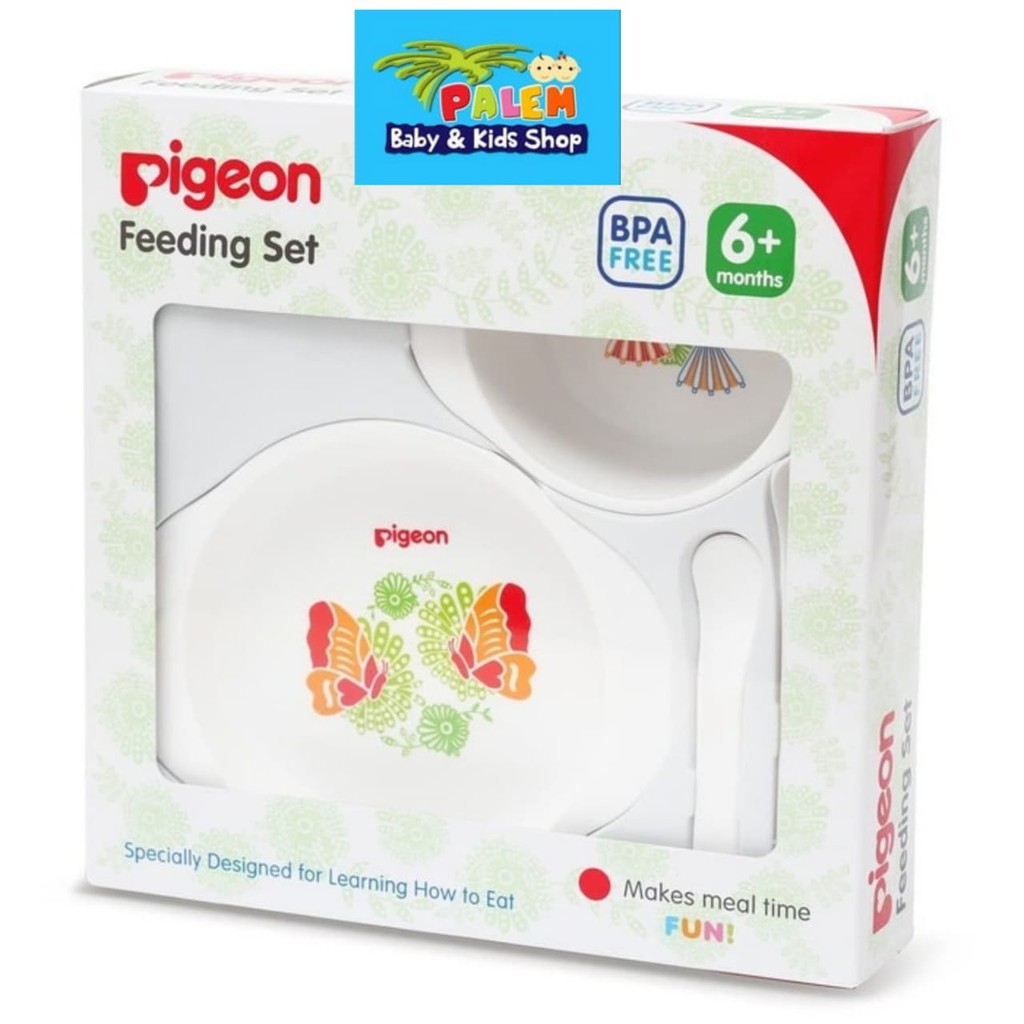 PIGEON Feeding mini batik Set 6+ Months BPA Free Peralatan Makan Bayi Mini Kecil Gift Piring Sendok