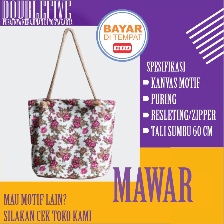 ( TALI SUMBU BAYAR DITEMPAT ) TOTEBAG TALI SUMBU / KEPANG KANVAS MOTIF / TAS TOTEBAG WANITA
