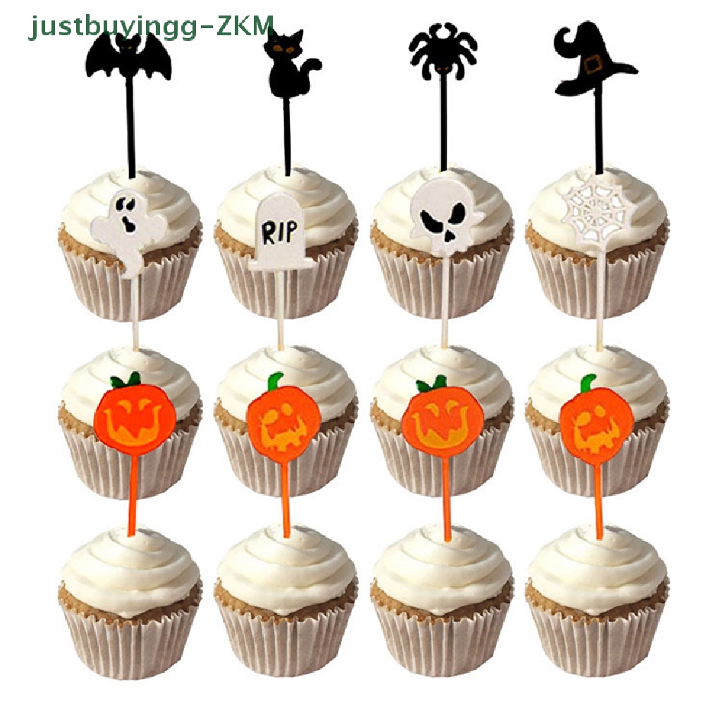 10pcs / set Tusuk Gigi Cupcake Bahan Plastik Untuk Dekorasi Pesta Halloween